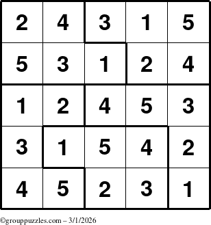 The grouppuzzles.com Answer grid for the Sudoku-5 puzzle for Sunday March 1, 2026