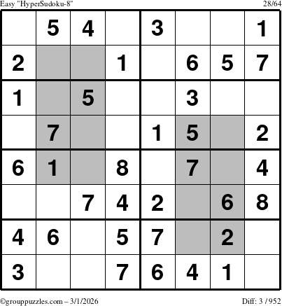 The grouppuzzles.com Easy HyperSudoku-8 puzzle for Sunday March 1, 2026