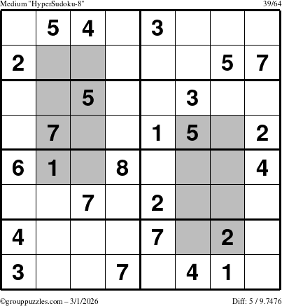 The grouppuzzles.com Medium HyperSudoku-8 puzzle for Sunday March 1, 2026