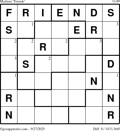 The grouppuzzles.com Medium Friends puzzle for Saturday September 27, 2025 with the first 3 steps marked