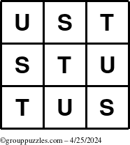 The grouppuzzles.com Answer grid for the TicTac-STU puzzle for Thursday April 25, 2024