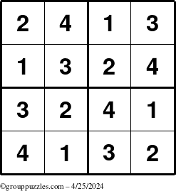 The grouppuzzles.com Answer grid for the Sudoku-4 puzzle for Thursday April 25, 2024