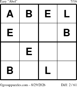 The grouppuzzles.com Easy Abel puzzle for Saturday August 29, 2026