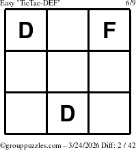 The grouppuzzles.com Easy TicTac-DEF puzzle for Tuesday March 24, 2026