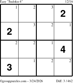 The grouppuzzles.com Easy Sudoku-4 puzzle for Tuesday March 24, 2026 with the first 3 steps marked