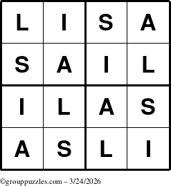 The grouppuzzles.com Answer grid for the Lisa puzzle for Tuesday March 24, 2026