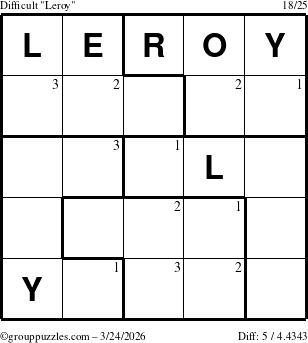 The grouppuzzles.com Difficult Leroy puzzle for Tuesday March 24, 2026 with the first 3 steps marked