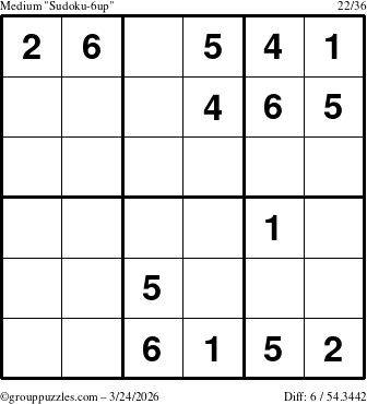 The grouppuzzles.com Medium Sudoku-6up puzzle for Tuesday March 24, 2026