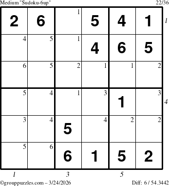 The grouppuzzles.com Medium Sudoku-6up puzzle for Tuesday March 24, 2026 with all 6 steps marked