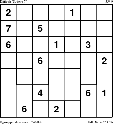The grouppuzzles.com Difficult Sudoku-7 puzzle for Tuesday March 24, 2026
