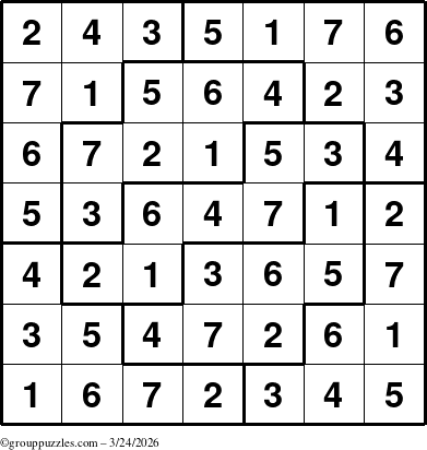 The grouppuzzles.com Answer grid for the Sudoku-7 puzzle for Tuesday March 24, 2026
