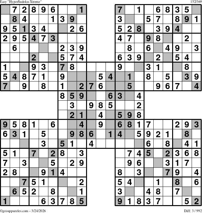 The grouppuzzles.com Easy HyperSudoku-Xtreme puzzle for Tuesday March 24, 2026