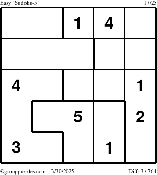 The grouppuzzles.com Easy Sudoku-5 puzzle for Sunday March 30, 2025