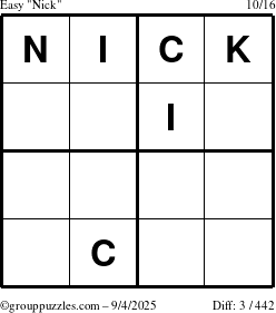 The grouppuzzles.com Easy Nick puzzle for Thursday September 4, 2025