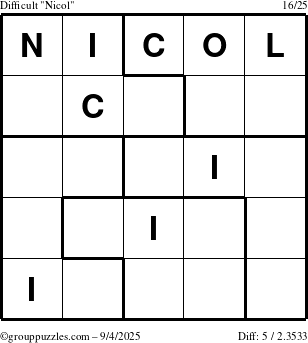 The grouppuzzles.com Difficult Nicol puzzle for Thursday September 4, 2025