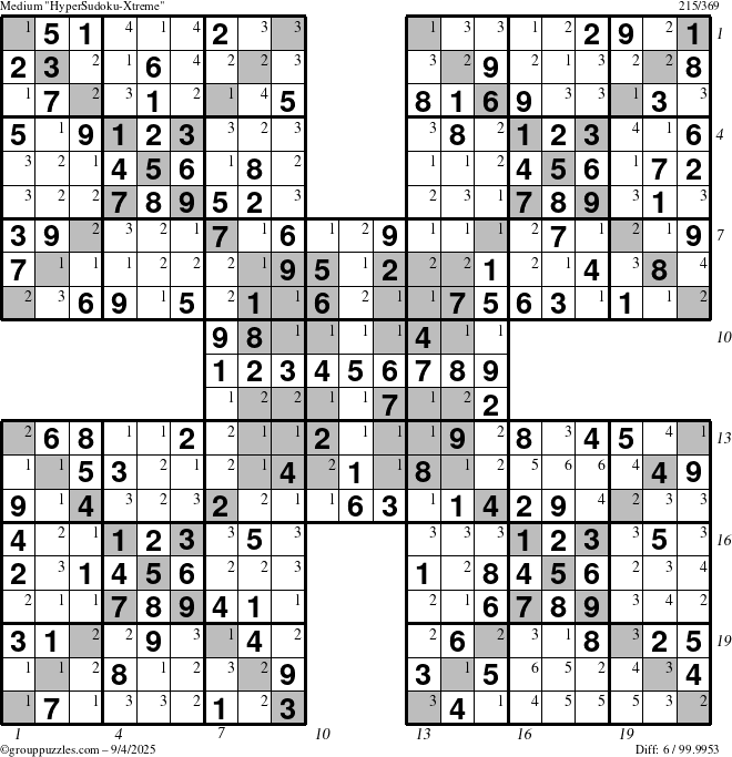 The grouppuzzles.com Medium cover-HyperXtreme puzzle for Thursday September 4, 2025 with all 6 steps marked