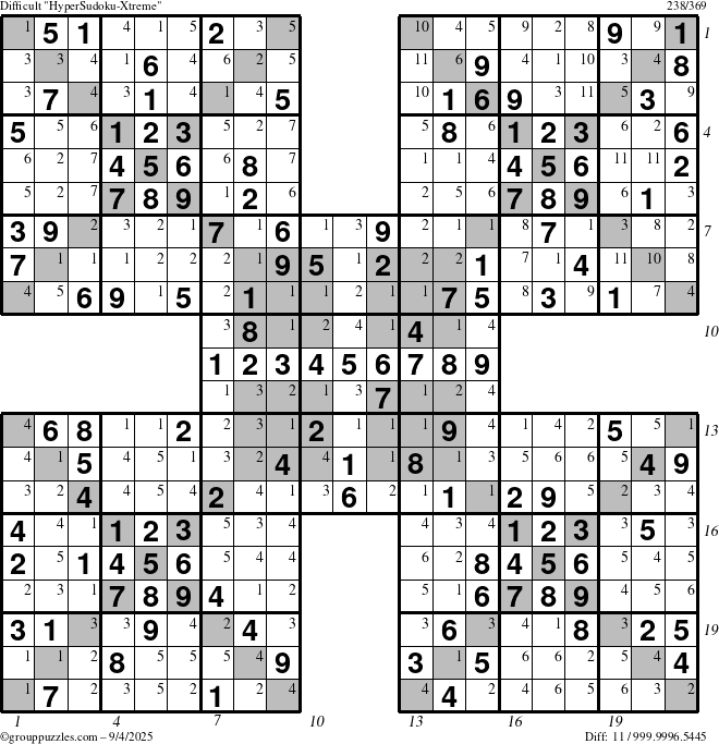 The grouppuzzles.com Difficult cover-HyperXtreme puzzle for Thursday September 4, 2025 with all 11 steps marked