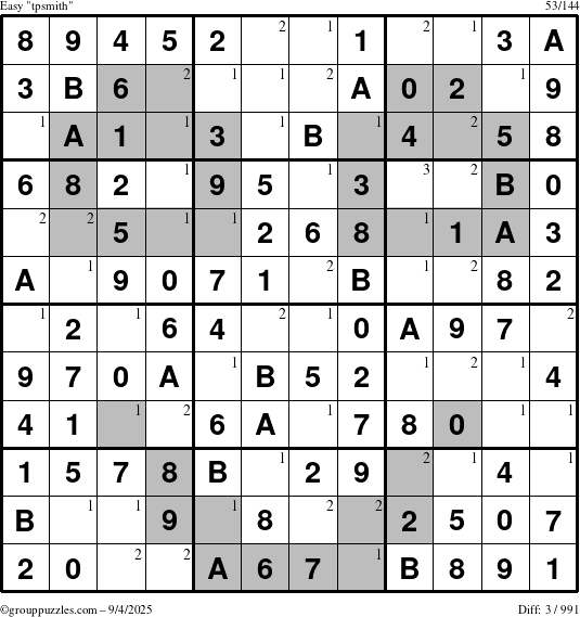 The grouppuzzles.com Easy tpsmith puzzle for Thursday September 4, 2025 with the first 3 steps marked