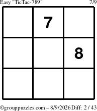 The grouppuzzles.com Easy TicTac-789 puzzle for Sunday August 9, 2026