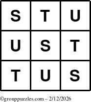 The grouppuzzles.com Answer grid for the TicTac-STU puzzle for Thursday February 12, 2026