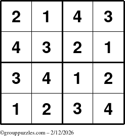 The grouppuzzles.com Answer grid for the Sudoku-4 puzzle for Thursday February 12, 2026