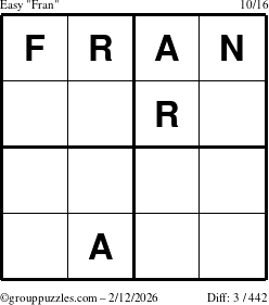 The grouppuzzles.com Easy Fran puzzle for Thursday February 12, 2026