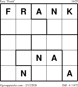 The grouppuzzles.com Easy Frank puzzle for Thursday February 12, 2026