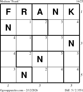 The grouppuzzles.com Medium Frank puzzle for Thursday February 12, 2026, suitable for printing, with all 5 steps marked