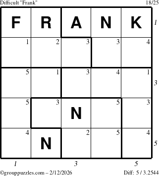The grouppuzzles.com Difficult Frank puzzle for Thursday February 12, 2026, suitable for printing, with all 5 steps marked