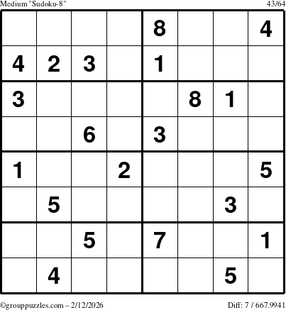 The grouppuzzles.com Medium Sudoku-8 puzzle for Thursday February 12, 2026