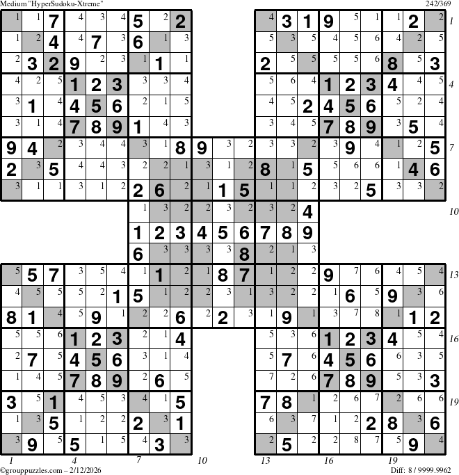 The grouppuzzles.com Medium cover-HyperXtreme puzzle for Thursday February 12, 2026 with all 8 steps marked