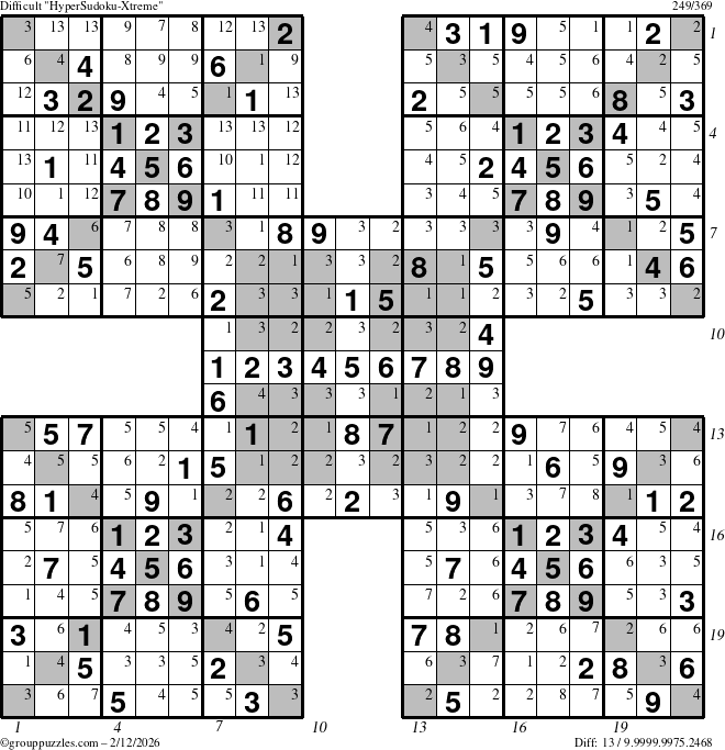 The grouppuzzles.com Difficult cover-HyperXtreme puzzle for Thursday February 12, 2026 with all 13 steps marked
