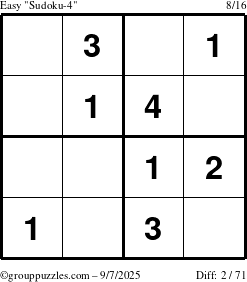 The grouppuzzles.com Easy Sudoku-4 puzzle for Sunday September 7, 2025