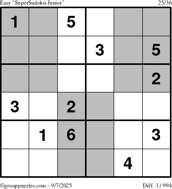 The grouppuzzles.com Easy SuperSudoku-Junior puzzle for Sunday September 7, 2025