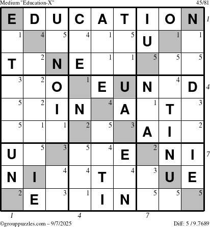 The grouppuzzles.com Medium Education-X puzzle for Sunday September 7, 2025 with all 5 steps marked