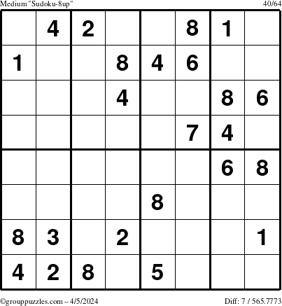 The grouppuzzles.com Medium Sudoku-8up puzzle for Friday April 5, 2024