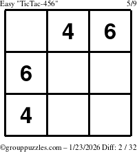 The grouppuzzles.com Easy TicTac-456 puzzle for Friday January 23, 2026