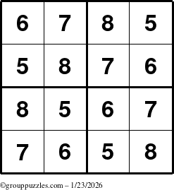 The grouppuzzles.com Answer grid for the Sudoku-4-5678 puzzle for Friday January 23, 2026