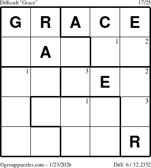The grouppuzzles.com Difficult Grace puzzle for Friday January 23, 2026 with the first 3 steps marked