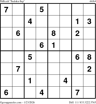 The grouppuzzles.com Difficult Sudoku-8up puzzle for Friday January 23, 2026