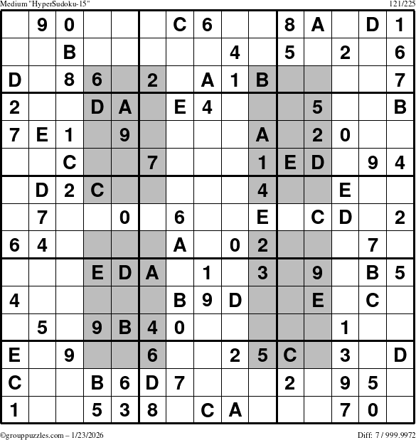 The grouppuzzles.com Medium HyperSudoku-15 puzzle for Friday January 23, 2026