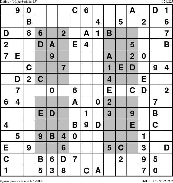 The grouppuzzles.com Difficult HyperSudoku-15 puzzle for Friday January 23, 2026