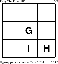 The grouppuzzles.com Easy TicTac-GHI puzzle for Monday July 20, 2026