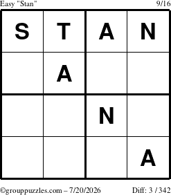 The grouppuzzles.com Easy Stan puzzle for Monday July 20, 2026