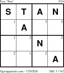 The grouppuzzles.com Easy Stan puzzle for Monday July 20, 2026 with the first 3 steps marked