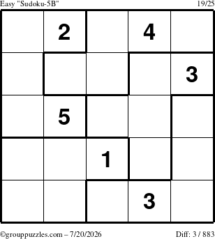 The grouppuzzles.com Easy Sudoku-5B puzzle for Monday July 20, 2026