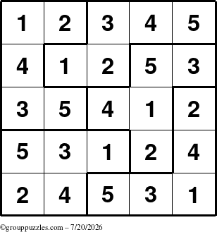 The grouppuzzles.com Answer grid for the Sudoku-5B puzzle for Monday July 20, 2026