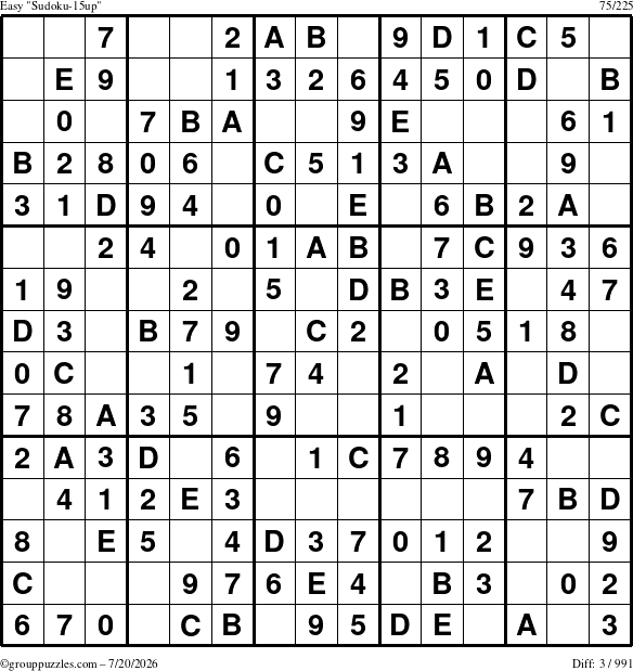 The grouppuzzles.com Easy Sudoku-15up puzzle for Monday July 20, 2026