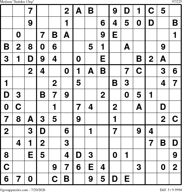The grouppuzzles.com Medium Sudoku-15up puzzle for Monday July 20, 2026