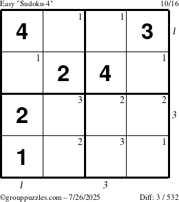 The grouppuzzles.com Easy Sudoku-4 puzzle for Saturday July 26, 2025 with all 3 steps marked
